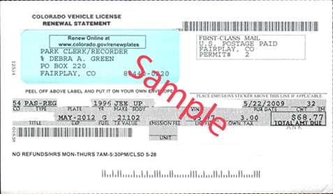 Old Colorado Vehicle License Renewal Statement form