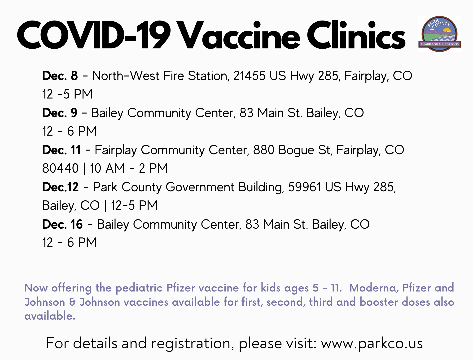 COVID vax clinics Dec