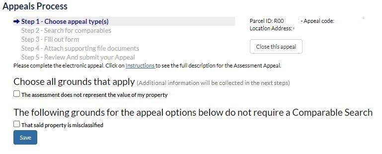 Assessor Appeals Process - Choose appeal type