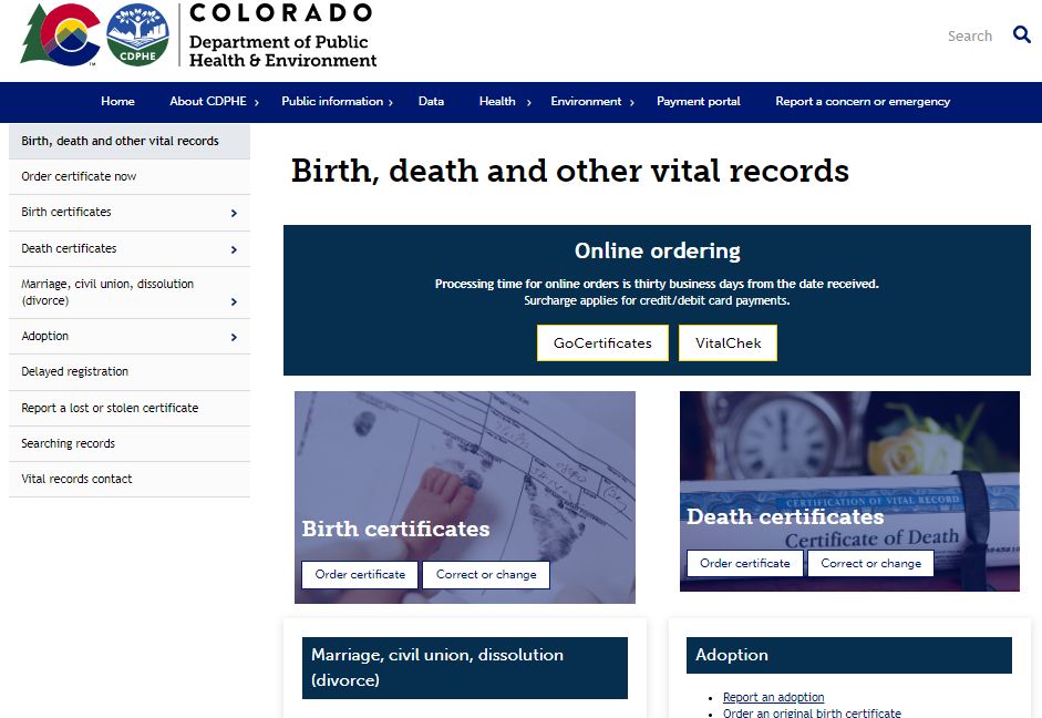 How to obtain a vital record Opens in new window